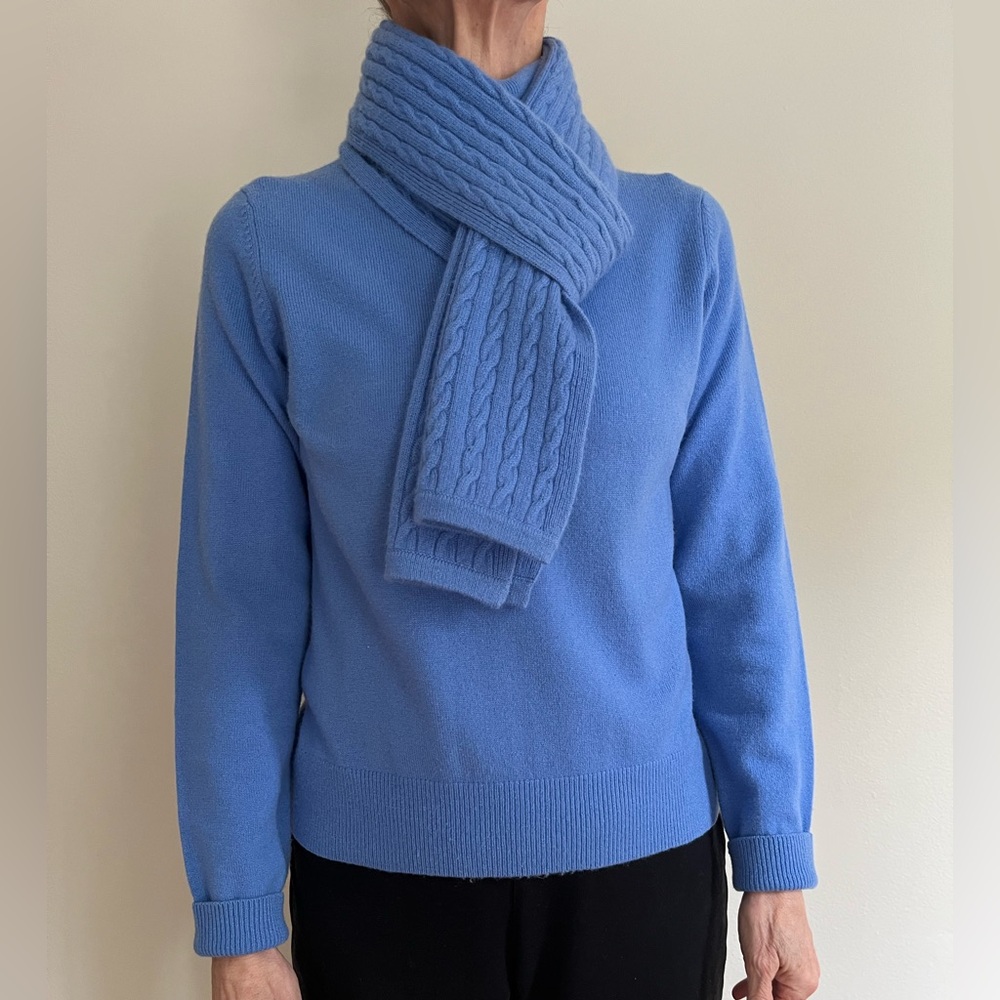 100% Cashmere Lands' End Roll Neck Sweater + Matching Scarf + Hat -- dry cleaned